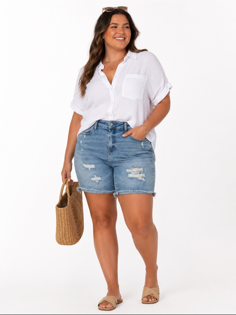 Judy Blue High Waist Distress Shorts size 1XL